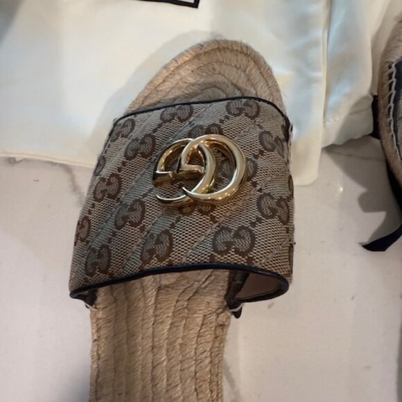 Gucci GG monogram Beige Slide Espadrilles Sandals - Picture 2 of 5